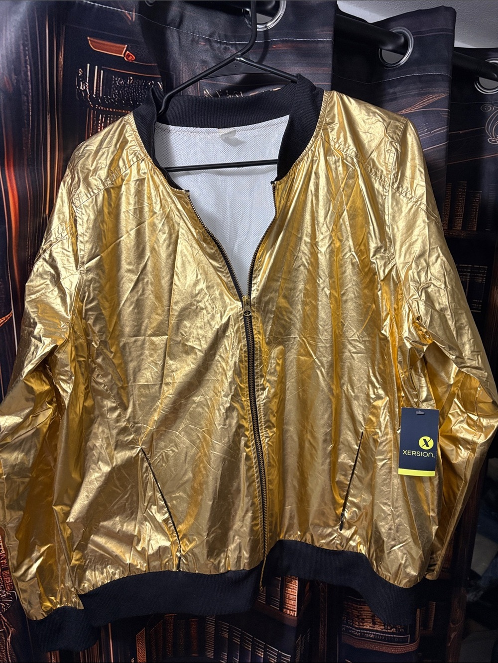 Xersion Metallic Gold Bomber Jacket with Black Trim